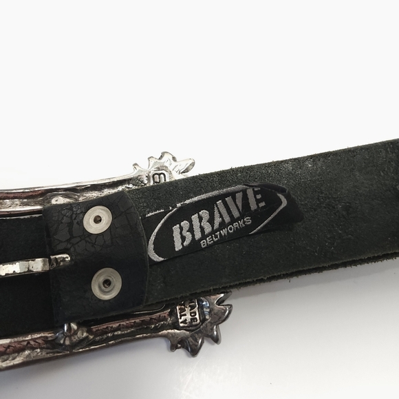 Brave Belt Works Y2k Belt Buckle And Belt Black Unisex Distressed Made In ITALY - Picture 5 of 8